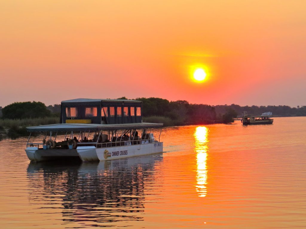 Sunset boat cruise on zambezi river victoria falls Zimbabwe