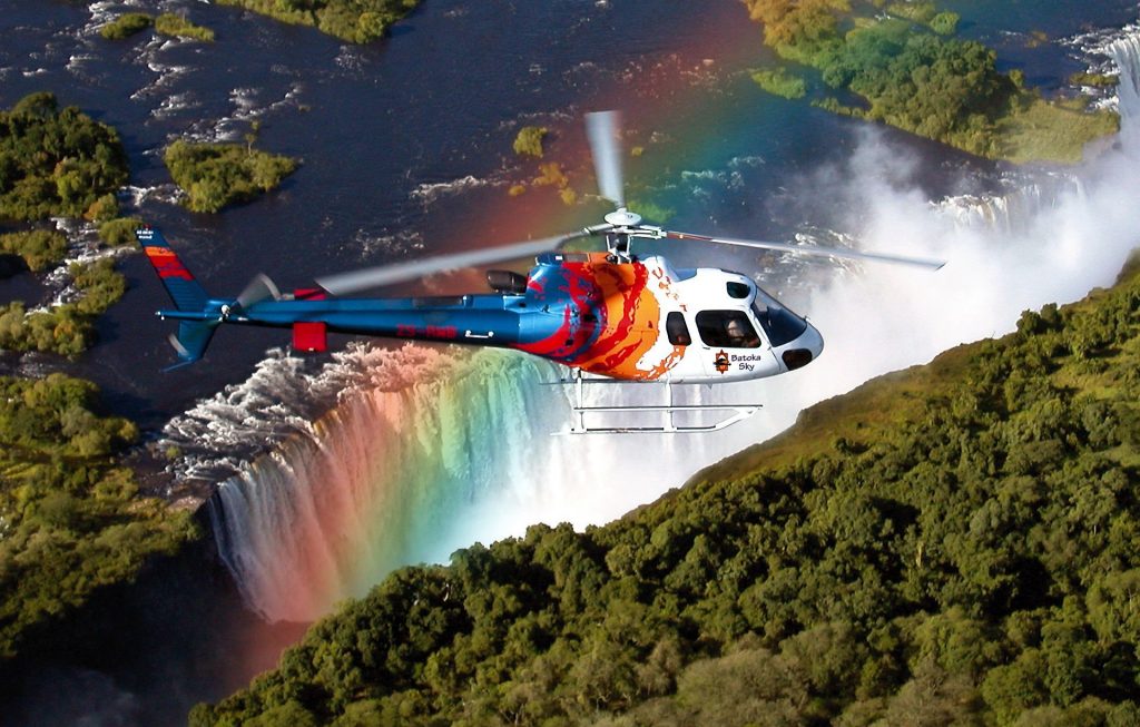 A helicopter flight over the victoria falls Zimbabwe side
