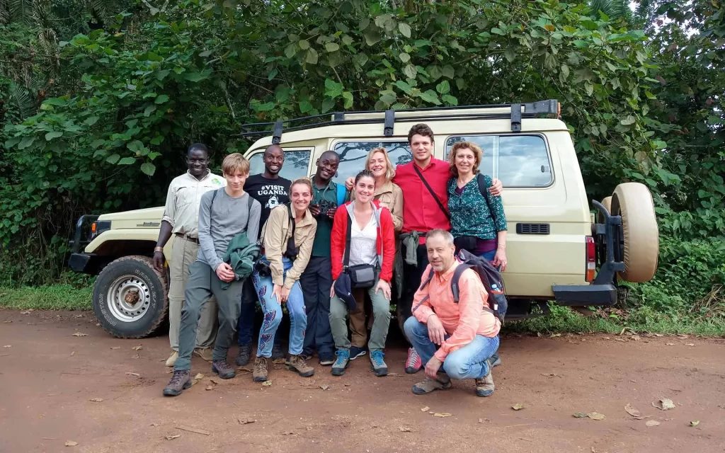 A group of tourists with their safari Guides at bwindi Impenetrable national park Uganda Uganda