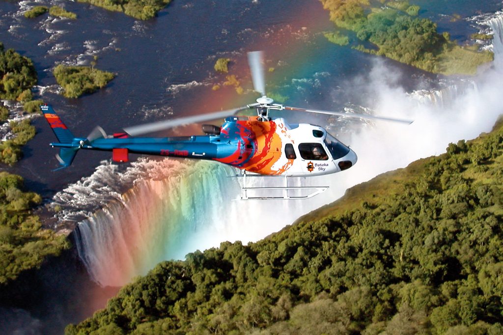A helicopter flight over the victoria falls Zambia side