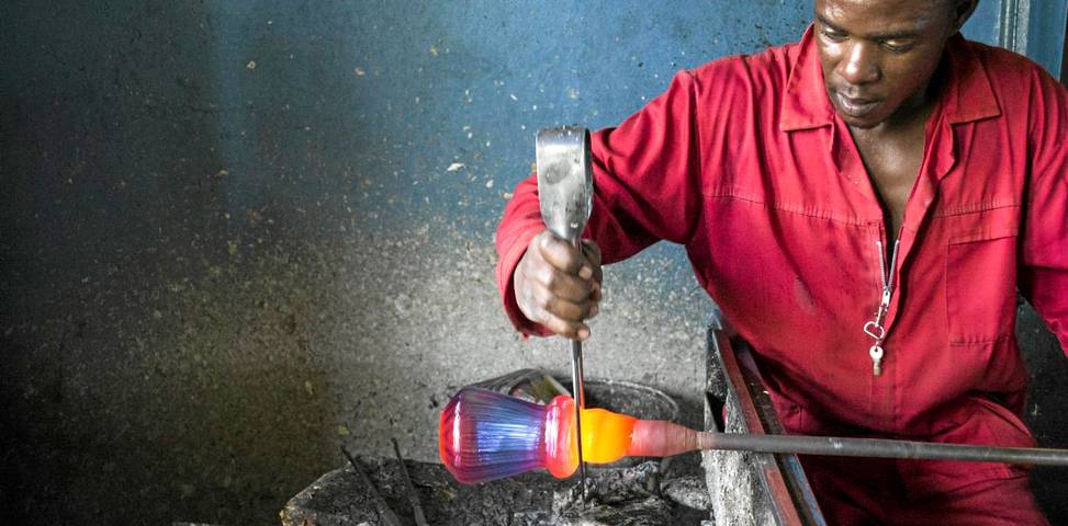 Employee at Ngwenya hand-blown Glass Mbabane Swaziland