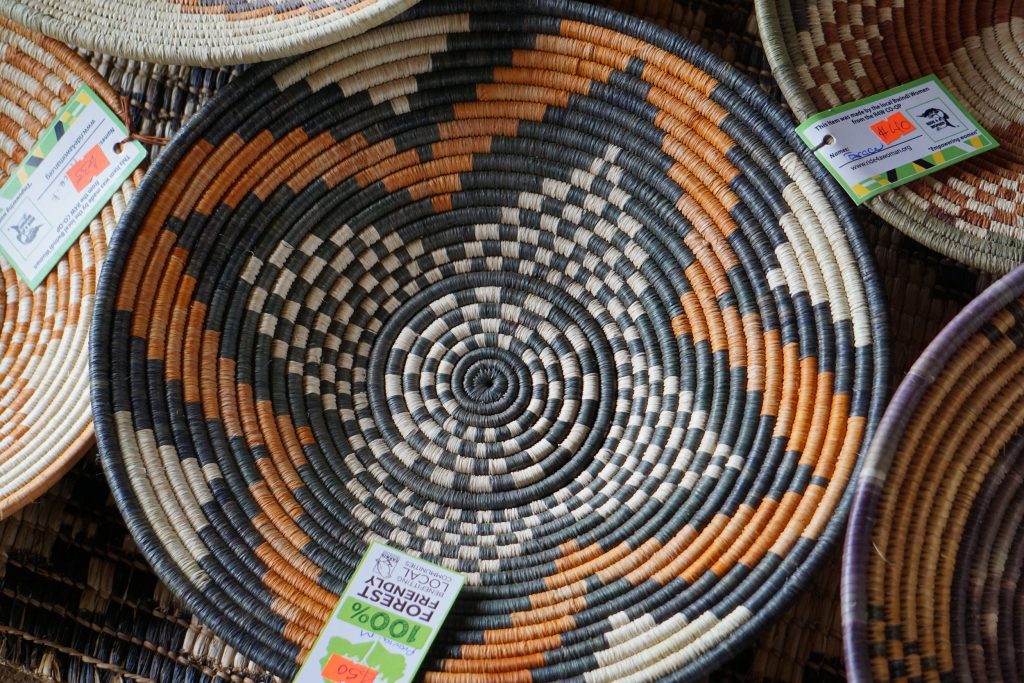 Hand made weave baskets by local women of Ride for a woman Bwindi Buhoma Uganda