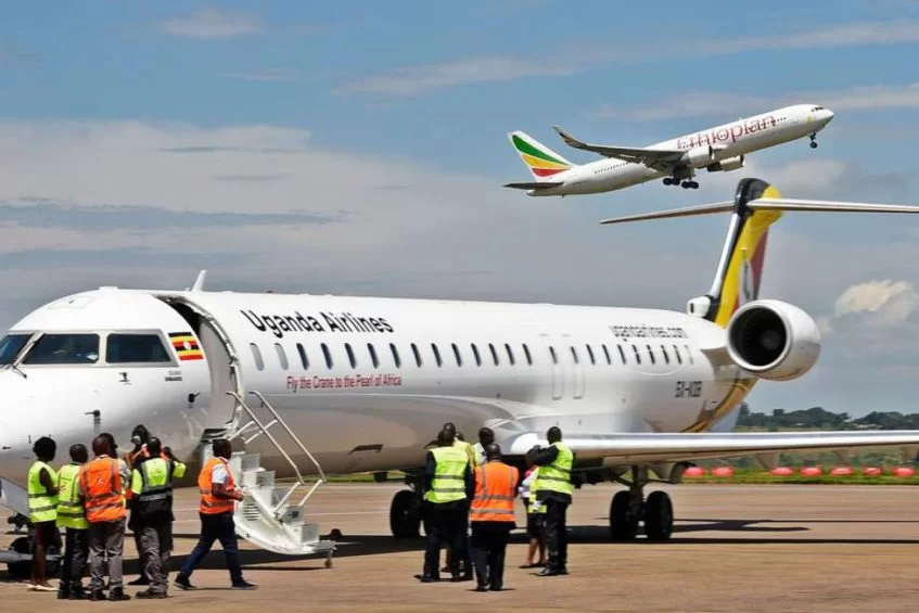 Uganda Air line Boeing at Entebbe international Airport Uganda