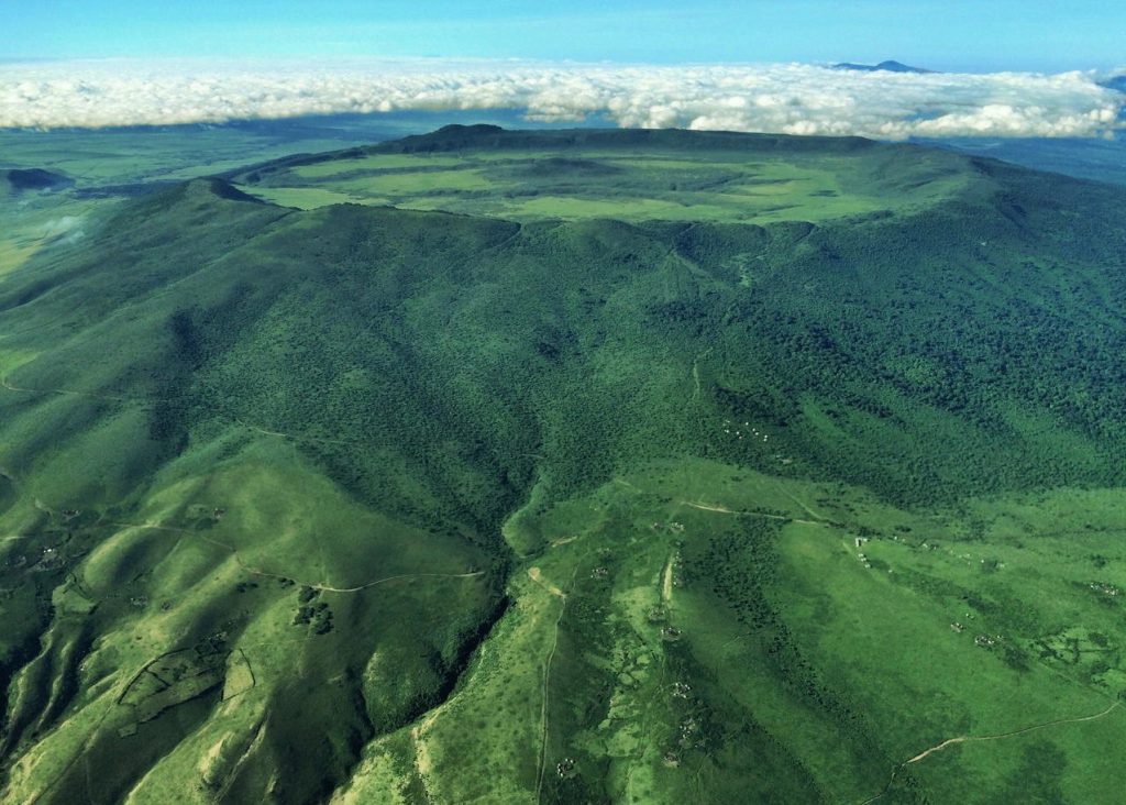 Drawn Aerial view of Ngorongoro crater Tanzania
