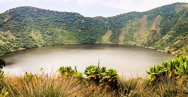 Crater lake on mount Bisoke Rwanda.