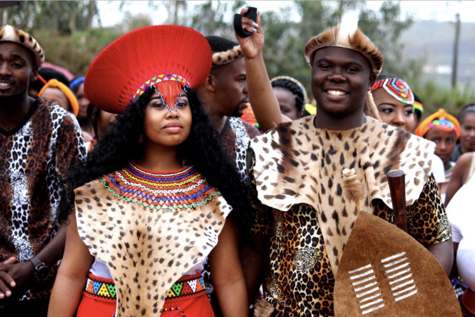 Zulu people dressed in cultural traditional attires
