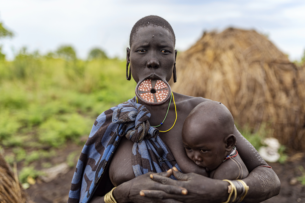 Mother and her baby from omo valley tribe Ethiopia