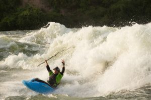 Kayak cruise through the river rapids on the river Nile Uganda