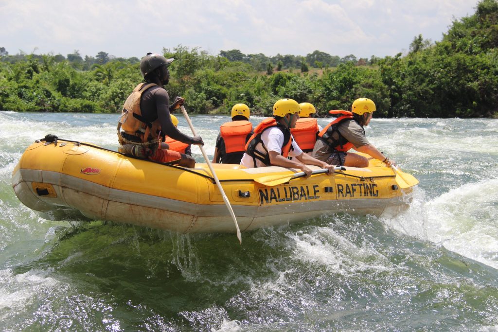 Tourists rafting on the Nile Jinja Uganda.
