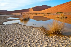 A water dam in a valley surrounded by sand dunes Namibia Africa