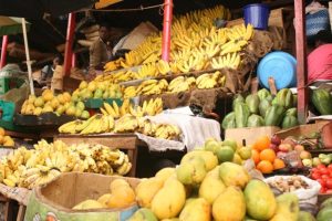 A stall of fresh fruits and vegetables in Uganda Africa