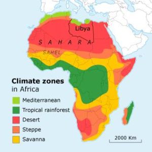 Map of Africa showing climate zones