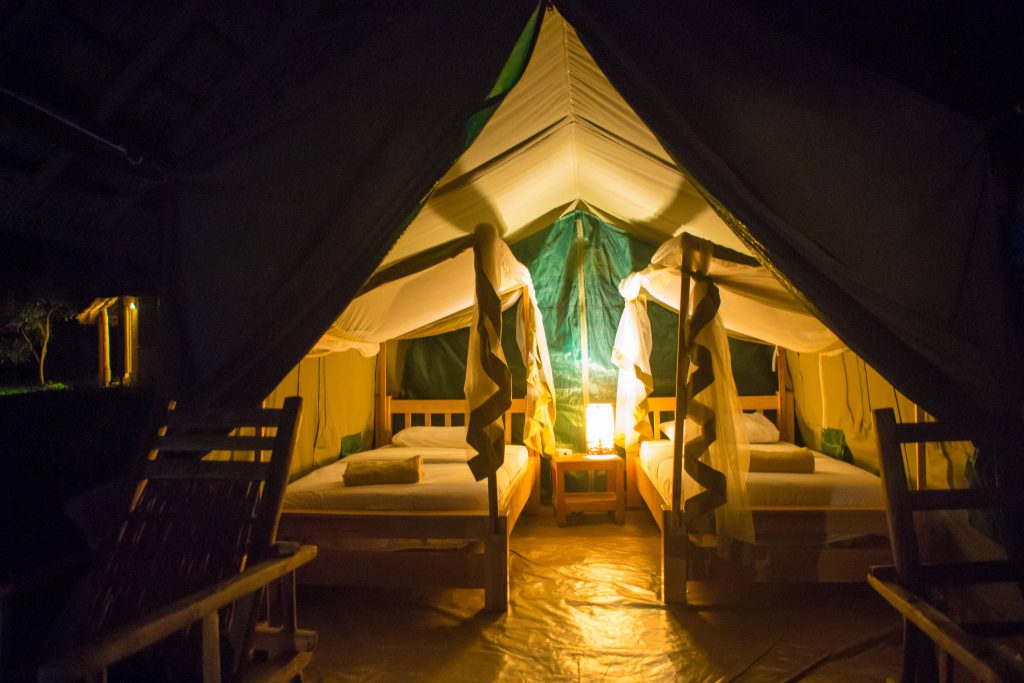 interior view of budget tented camp or lodge