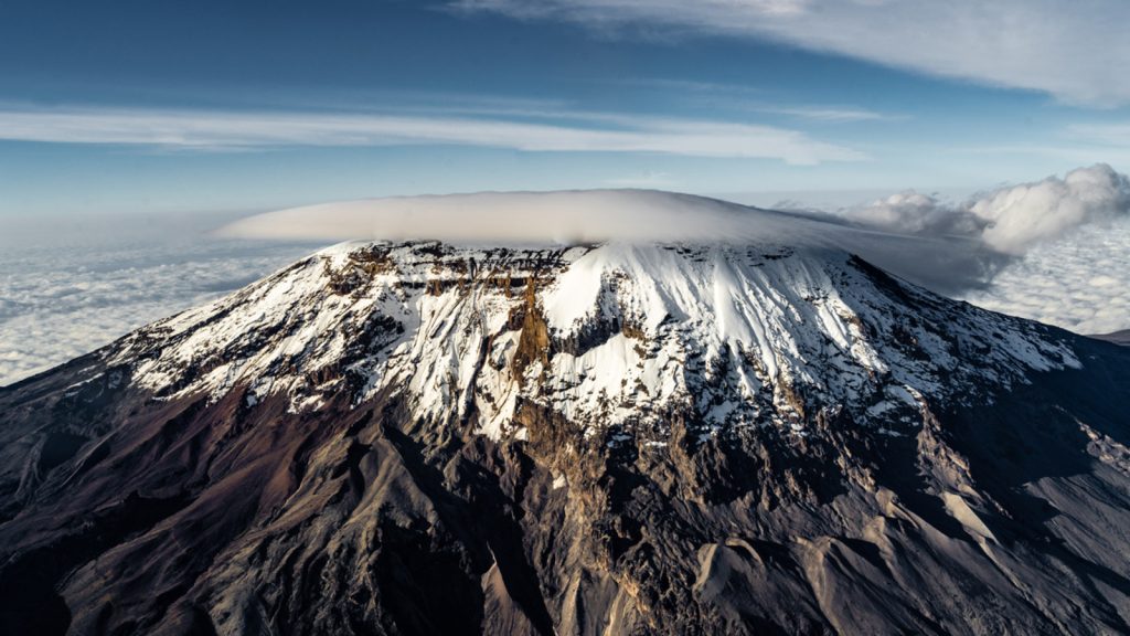 Snow caped on top of mount Kilimanjaro Tanzania Africa