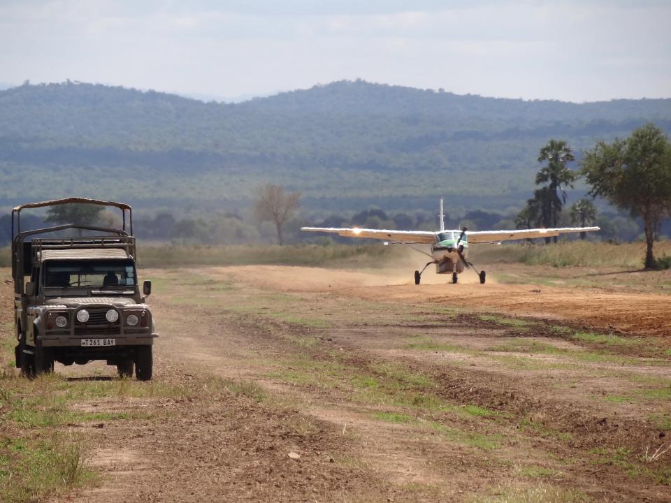 Light air craft landing Serengeti national park Tanzania