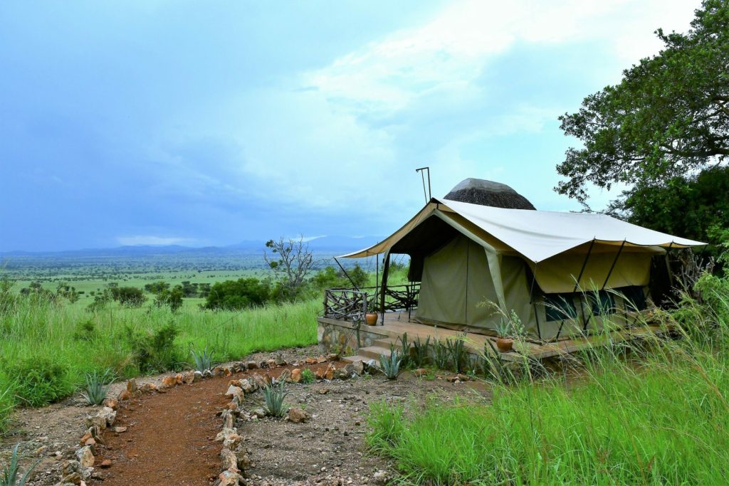 Kidepo savannah lodge tent with view