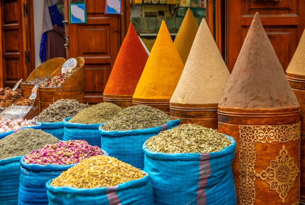Marrakesh local spice market Morocco
