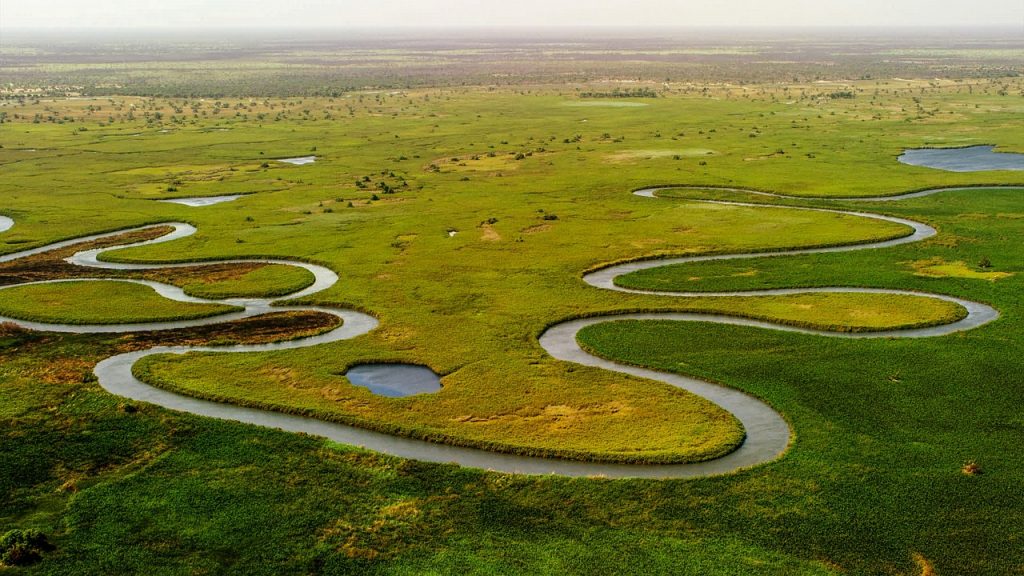 Aerial view of Okavango-delta-Botswana.