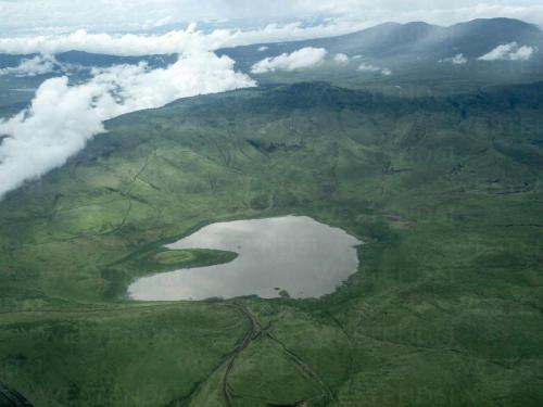Aerial view of Ngorongoro Crater in the Ngorongoro Conservation Area, UNESCO World Heritage Site, Tanzania, East Africa, Africa